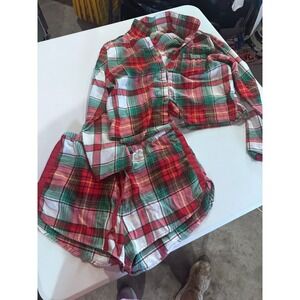 Colsie Womens Red Green Plaid Flannel Pajama Set Cropped Top Shorts Size M